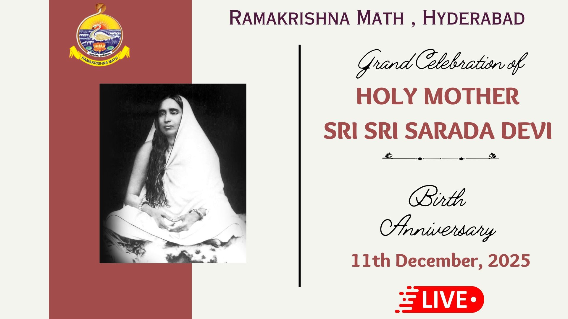 Holy Mother Sri Sarada Devi (1920 x 1080 px)